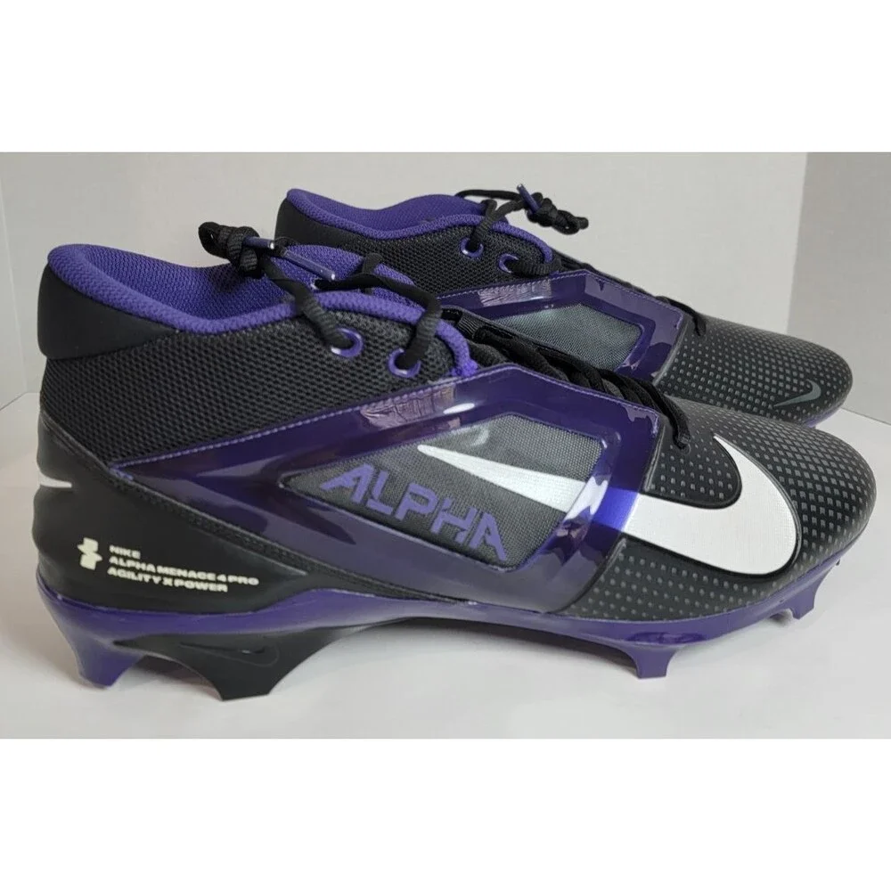 Nike Alpha Menace 4 Pro Football Cleats Black Purple White FZ7702-003 US 14 New